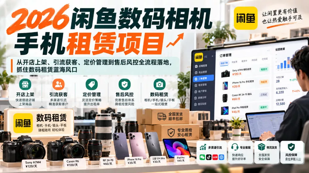 2026闲鱼数码相机手机租赁项目，从开店上架、引流获客、定价管理到售后风控全流程落地，抓住数码租赁蓝海风口客创社区-专注互联网轻资产资源整合与分享客创社区-专注互联网轻资产资源整合与分享
