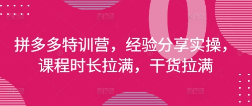 拼多多特训营，经验分享实操，课程时长拉满，干货拉满(更新25年4月)客创社 - 专注互联网轻资产创业及网络项目资源整合与分享客创社 - 专注互联网轻资产创业及网络项目资源整合与分享