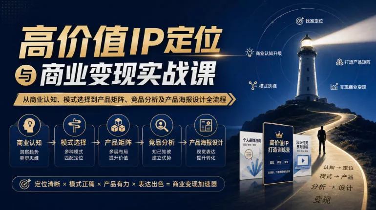【无水印】高价值IP定位与商业变现实战课，从商业认知、模式选择到产品矩阵、竞品分析及产品海报设计全流程-鱼见海资源网-免费PHP网站源码模板,插件软件网创AI智能体资源分享平台！