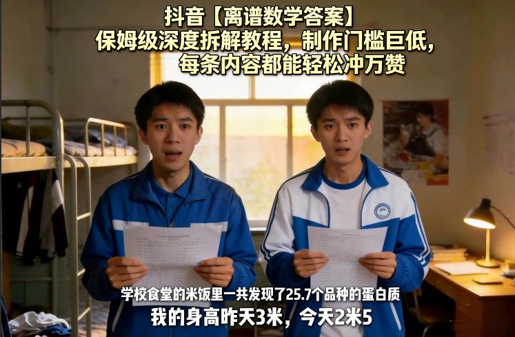 抖音【离谱数学答案】保姆级深度拆解教程，制作门槛巨低，每条内容都能轻松冲万赞，附详细步骤 《鱼见海科技》-鱼见海资源网-免费PHP网站源码模板,插件软件网创AI智能体资源分享平台！