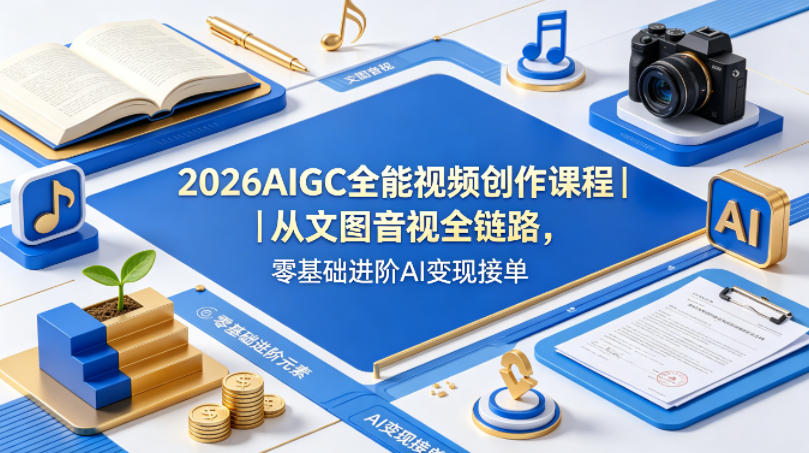 2026AIGC全能视频创作课程｜从文图音视全链路，零基础进阶AI变现接单-鱼见海资源网-免费PHP网站源码模板,插件软件网创AI智能体资源分享平台！