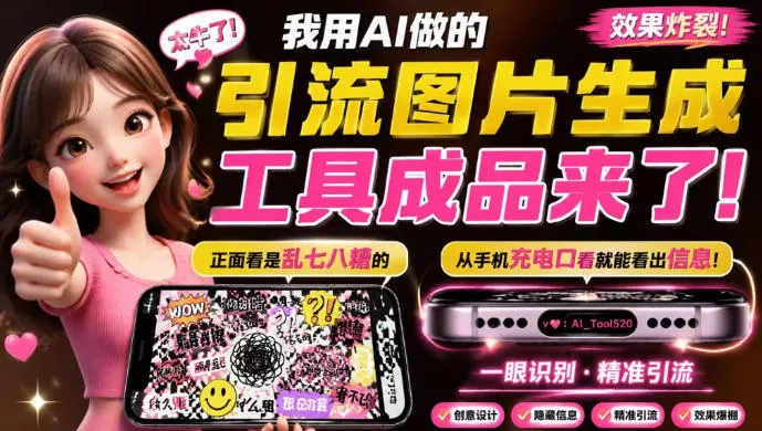 自媒体引流工具来了，把你的微信藏到图片中，正面看是乱七八糟的乱码，手机平躺从充电口看就能看出实际内容客创社区-专注互联网轻资产资源整合与分享客创社区-专注互联网轻资产资源整合与分享