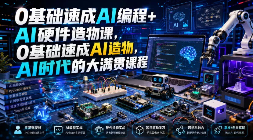 0基础速成AI编程+AI硬件造物课，0基础速成AI造物，AI时代的大满贯课程 《鱼见海科技》-鱼见海资源网-免费PHP网站源码模板,插件软件网创AI智能体资源分享平台！