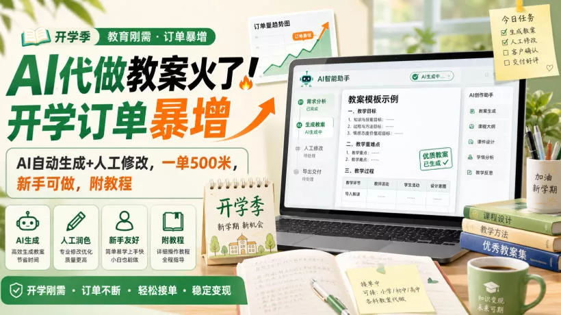 AI代做教案火了！开学订单暴增，AI自动生成+人工修改，一单500米，新手可做，附教程【揭秘】星享资源网星享资源网