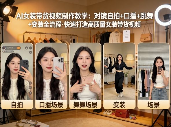 AI女装带货视频制作教学，对镜自拍、口播、跳舞、变装全流程，快速打造高质量女装带货视频 《鱼见海科技》-鱼见海资源网-免费PHP网站源码模板,插件软件网创AI智能体资源分享平台！