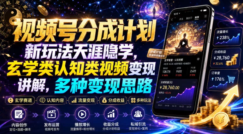 视频号分成计划新玩法天涯隐学，玄学类认知类视频变现讲解，多种变现思路客创社区-专注互联网轻资产资源整合与分享客创社区-专注互联网轻资产资源整合与分享