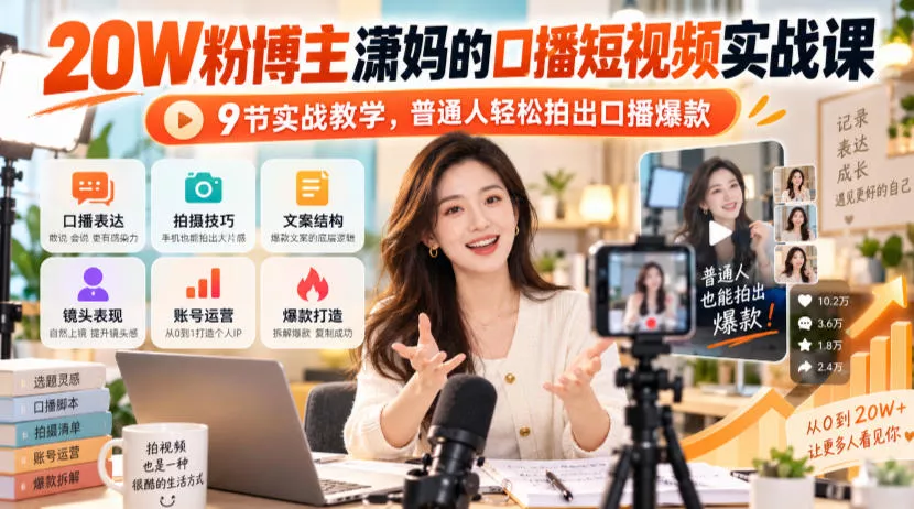 20W粉博主潇妈的口播短视频实战课，9节实战教学，普通人轻松拍出口播爆款星享资源网HS游戏库