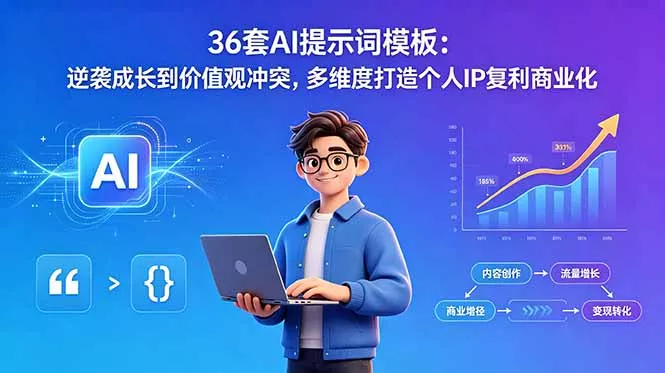 36套AI提示词模板：逆袭成长到价值观冲突，多维度打造个人IP复利商业化-鱼见海资源网-免费PHP网站源码模板,插件软件网创AI智能体资源分享平台！