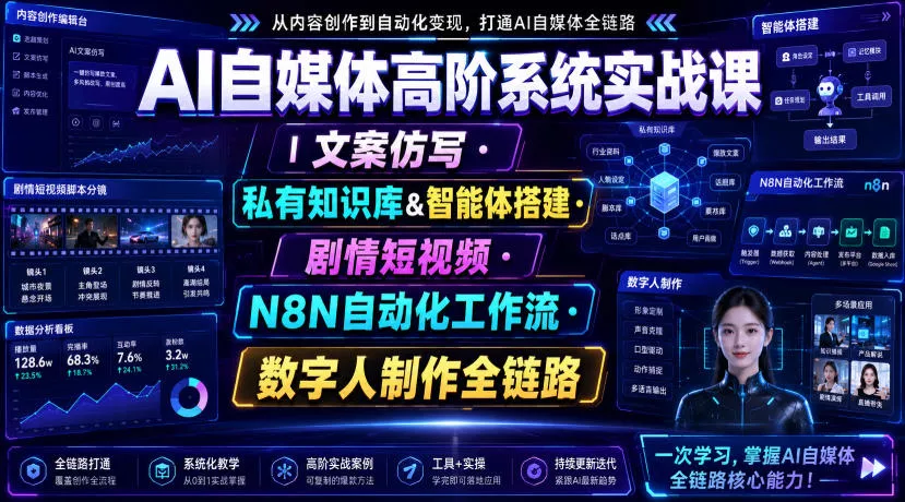 AI自媒体高阶系统实战课｜文案仿写・私有知识库&智能体搭建・剧情短视频・N8N自动化工作流・数字人制作全链路 《鱼见海科技》-鱼见海资源网-免费PHP网站源码模板,插件软件网创AI智能体资源分享平台！