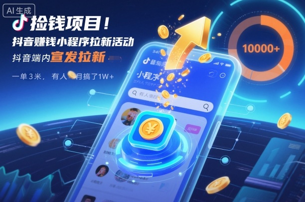 捡钱项目！抖音賺钱小程序拉新活动，抖音端内宣发拉新，一单3米，有人半个月搞了1W+客创社区-专注互联网轻资产资源整合与分享客创社区-专注互联网轻资产资源整合与分享