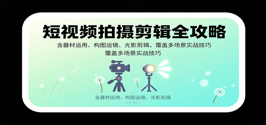 短视频拍摄剪辑全攻略：含器材运用、构图运镜、光影剪辑，覆盖多场景实战技巧-客创社 - 专注互联网轻资产创业及网络项目资源整合与分享客创社-免费且强大的项目分享网站！