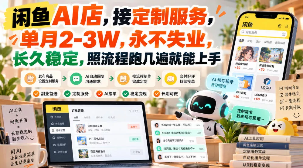 闲鱼AI店，接定制服务，单月2-3W，永不失业，长久稳定，照流程跑几遍就能上手客创社区-专注互联网轻资产资源整合与分享客创社区-专注互联网轻资产资源整合与分享