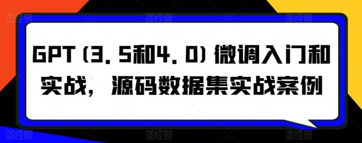 GPT(3.5和4.0)微调入门和实战，源码数据集实战案例客创社 - 专注互联网轻资产创业及网络项目资源整合与分享客创社 - 专注互联网轻资产创业及网络项目资源整合与分享