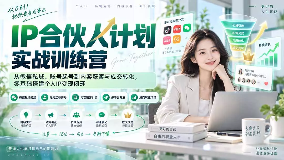 IP合伙人计划实战训练营-更新：从微信私域、账号起号到内容获客与成交转化，零基础搭建个人IP变现闭环客创社区-专注互联网轻资产资源整合与分享客创社区-专注互联网轻资产资源整合与分享