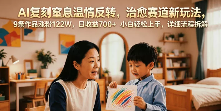 AI复刻窒息温情反转，治愈赛道新玩法，9条作品涨粉122W，日收益700+ 小白轻松上手，详细流程拆解客创社区-专注互联网轻资产资源整合与分享客创社区-专注互联网轻资产资源整合与分享