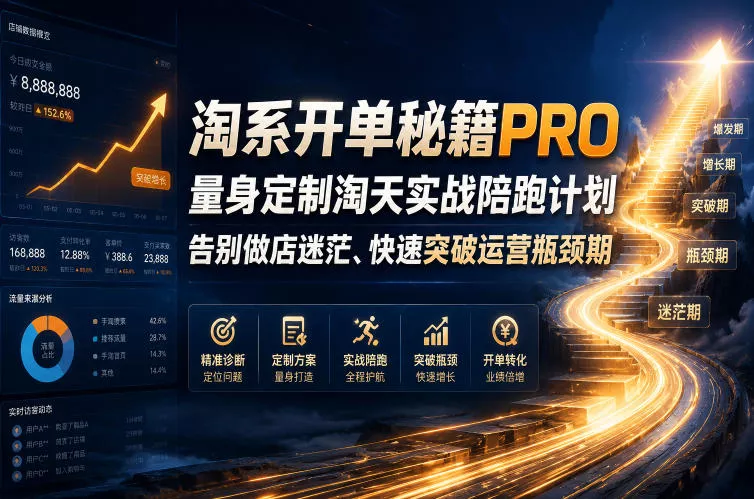 淘系开单秘籍PRO，量身定制淘天实战陪跑计划，告别做店迷茫、快速突破运营瓶颈期(更新260823) 《鱼见海科技》-鱼见海资源网-免费PHP网站源码模板,插件软件网创AI智能体资源分享平台！