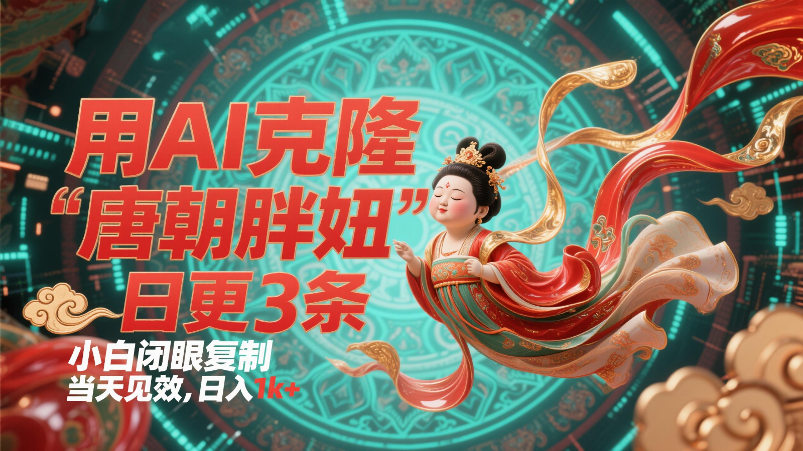 用AI克隆“唐朝胖妞”日更3条，平台疯狂推流，小白闭眼复制，当天见效，日入1k+-客创社 - 专注互联网轻资产创业及网络项目资源整合与分享客创社-免费且强大的项目分享网站！