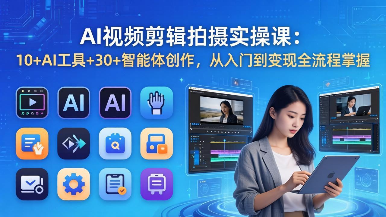 AI 视频剪辑拍摄实操课：10+AI工具+30+智能体创作，从入门到变现全流程掌握 《鱼见海科技》-鱼见海资源网-免费PHP网站源码模板,插件软件网创AI智能体资源分享平台！
