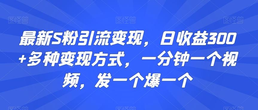 最新S粉引流变现，日收益300+多种变现方式，一分钟一个视频，发一个爆一个【揭秘】客创社 - 专注互联网轻资产创业及网络项目资源整合与分享客创社 - 专注互联网轻资产创业及网络项目资源整合与分享