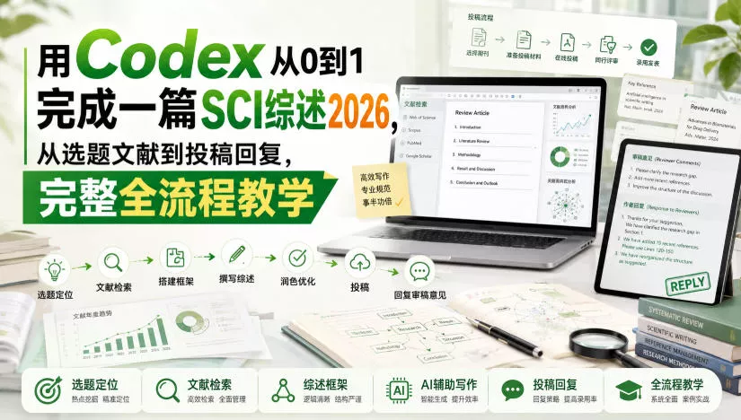 用Codex从0到1完成一篇SCI综述2026，从选题文献到投稿回复，完整全流程教学 《鱼见海科技》-鱼见海资源网-免费PHP网站源码模板,插件软件网创AI智能体资源分享平台！