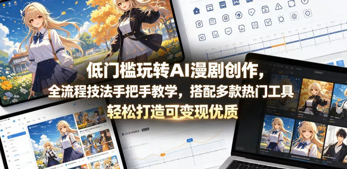 低门槛玩转AI漫剧创作，全流程技法手把手教学，搭配多款热门工具，轻松打造可变现优质作品主用 -、辅助 +中赚AI网