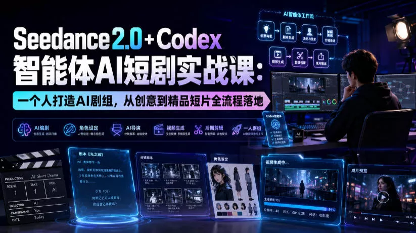 Seedance2.0+Codex智能体AI短剧实战课：一个人打造AI剧组，从创意到精品短片全流程 《鱼见海科技》-鱼见海资源网-免费PHP网站源码模板,插件软件网创AI智能体资源分享平台！