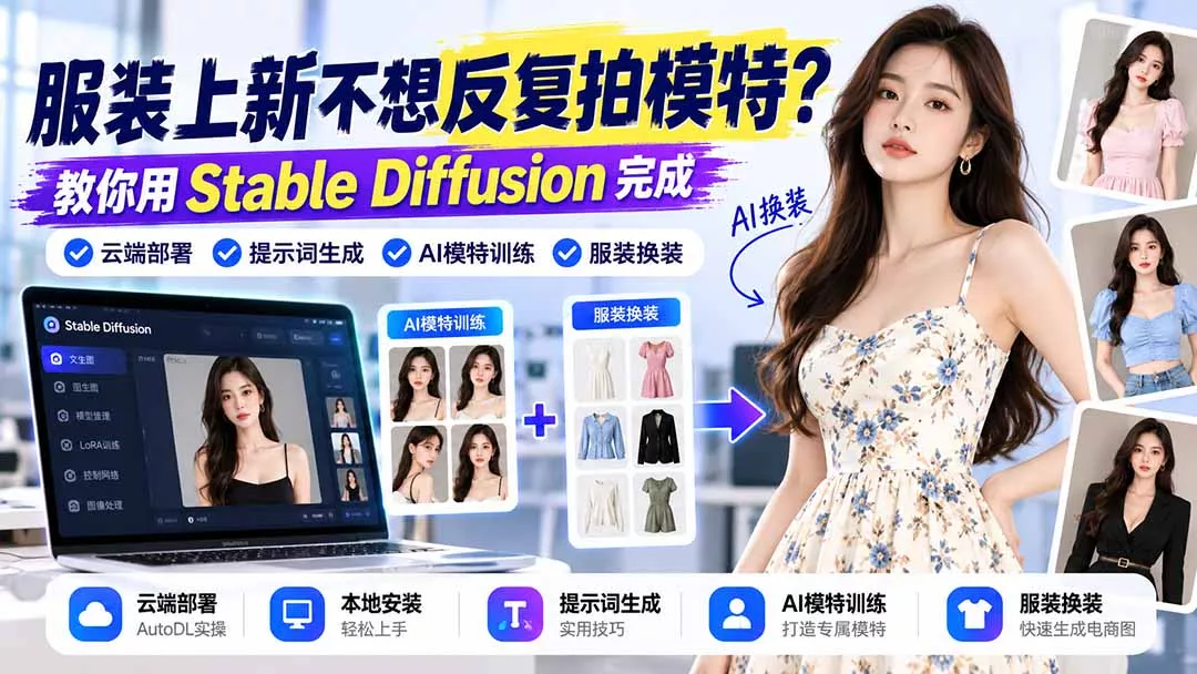 服装上新不想反复拍模特？教你用Stable Diffusion完成云端部署、提示词生成、AI模特训练与换装客创社区-专注互联网轻资产资源整合与分享客创社区-专注互联网轻资产资源整合与分享