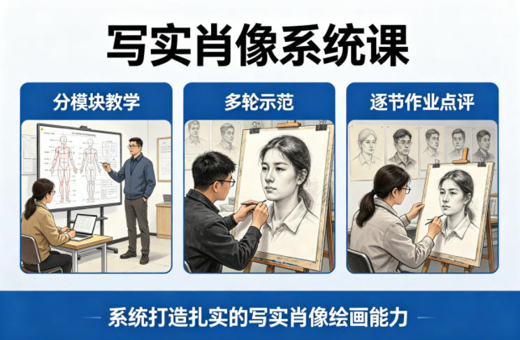 写实肖像系统课，全程分模块教学+多轮示范+逐节作业点评，系统打造扎实的写实肖像绘画能力客创社区-专注互联网轻资产资源整合与分享客创社区-专注互联网轻资产资源整合与分享