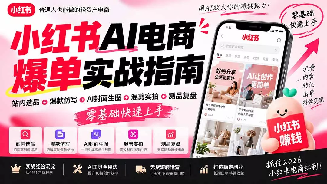 2026小红书AI电商爆单实战指南：站内选品+爆款仿写+AI封面