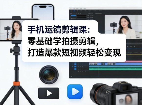 手机运镜剪辑课：零基础学拍摄剪辑，打造爆款短视频轻松变现 《鱼见海科技》-鱼见海资源网-免费PHP网站源码模板,插件软件网创AI智能体资源分享平台！