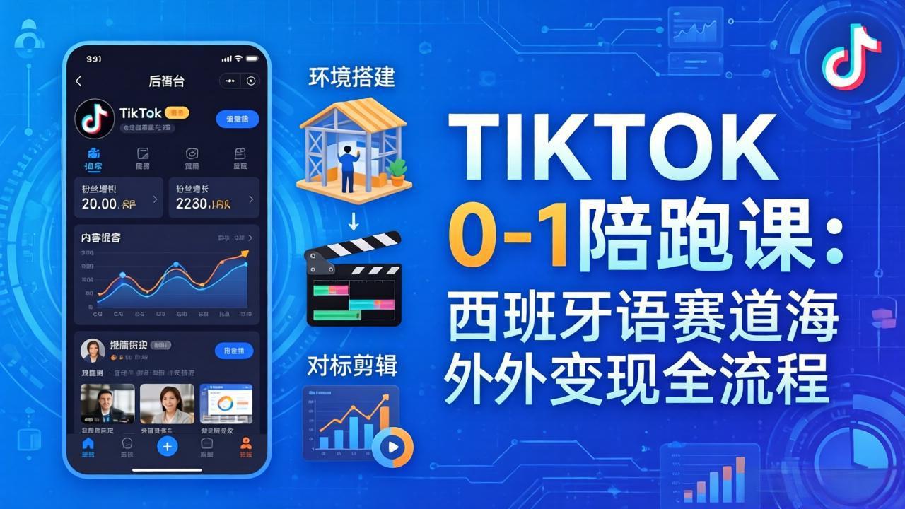 TIKTOK 0-1 陪跑课：从环境搭建到刷对标剪辑，西班牙语赛道海外变现全流程客创社区-专注互联网轻资产资源整合与分享客创社区-专注互联网轻资产资源整合与分享
