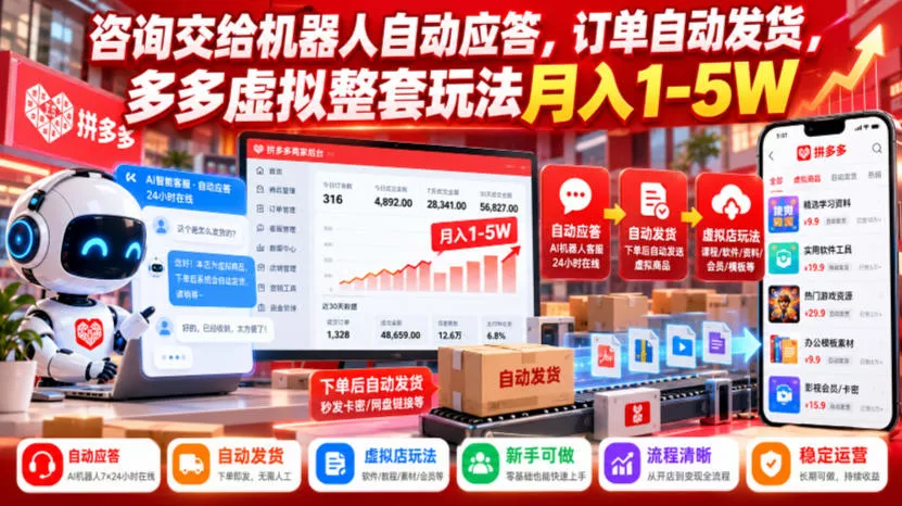 咨询交给机器人自动应答，订单自动发货，多多虚拟整套玩法月入1-5W【揭秘】 《鱼见海科技》-鱼见海资源网-免费PHP网站源码模板,插件软件网创AI智能体资源分享平台！
