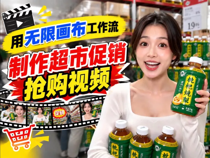无限画布超市促销抢购视频工作流，一键产出TikTok抖音带货短视频 《鱼见海科技》-鱼见海资源网-免费PHP网站源码模板,插件软件网创AI智能体资源分享平台！