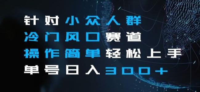 针对小众人群冷门风口赛道，操作简单轻松上手单号日入300+客创社 - 专注互联网轻资产创业及网络项目资源整合与分享客创社 - 专注互联网轻资产创业及网络项目资源整合与分享