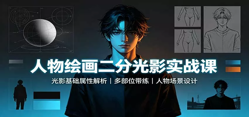 人物绘画二分光影实战课：光影基础属性解析，多部位带练，人物场景设计-鱼见海资源网-免费PHP网站源码模板,插件软件网创AI智能体资源分享平台！