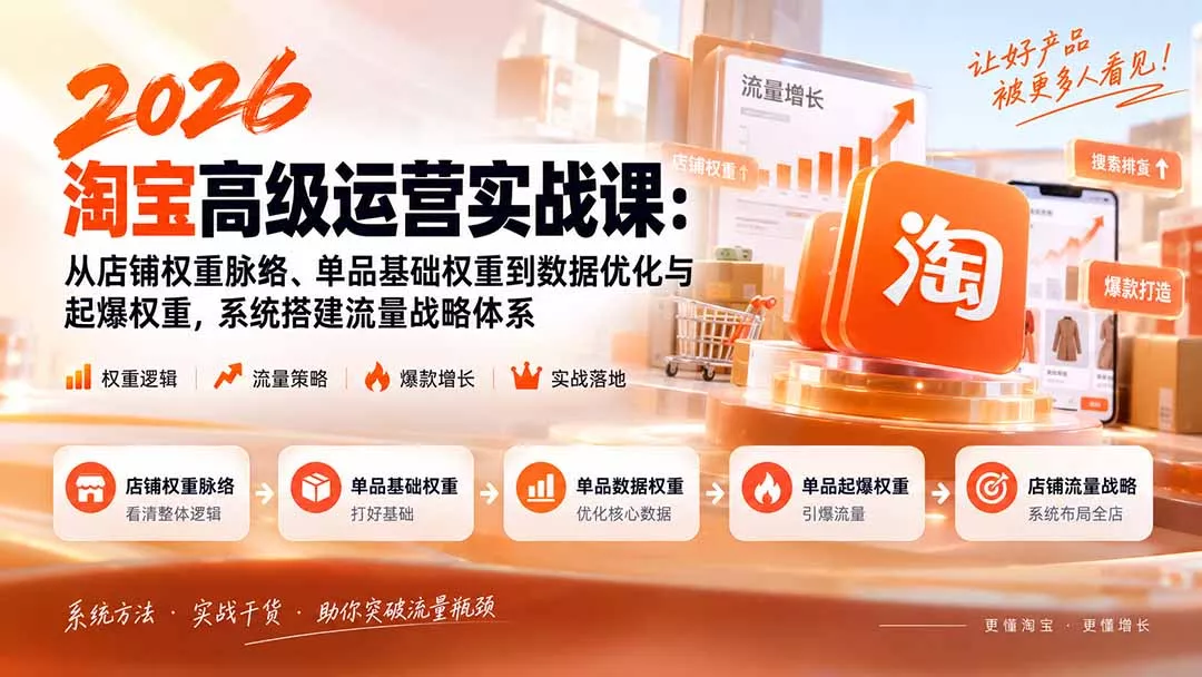 2026淘宝高级运营实战课：从店铺权重脉络、单品基础权重到数据优化与起爆权重，系统搭建流量战略体系-鱼见海资源网-免费PHP网站源码模板,插件软件网创AI智能体资源分享平台！