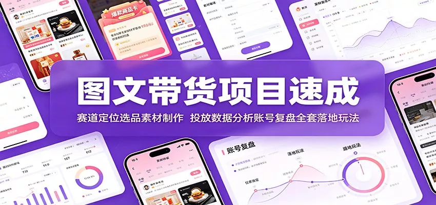 图文带货项目速成：赛道定位选品素材制作，投放数据分析账号复盘全套落地玩法客创社区-专注互联网轻资产资源整合与分享客创社区-专注互联网轻资产资源整合与分享