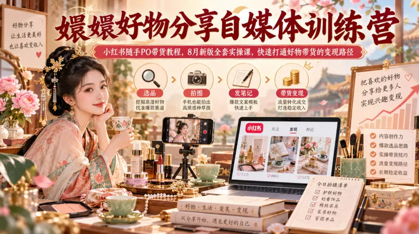 嬛嬛好物分享自媒体训练营｜小红书随手PO带货教程，8月新版全套实操课，快速打通好物带货的变现路径客创社区-专注互联网轻资产资源整合与分享客创社区-专注互联网轻资产资源整合与分享