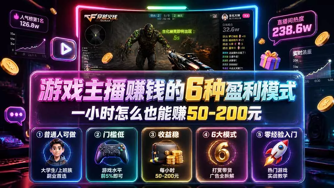 付费文章：游戏主播赚钱的6种盈利模式，一小时怎么也能赚50-20