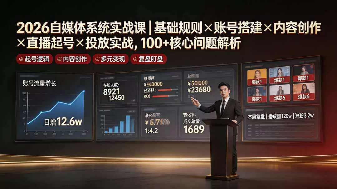 2026自媒体系统实战课｜基础规则×账号搭建×内容创作×直播起号×投放实战，100+核心问题解析 《鱼见海科技》-鱼见海资源网-免费PHP网站源码模板,插件软件网创AI智能体资源分享平台！