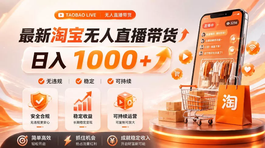 拒绝死工资！淘宝无人直播，让你睡觉都在进账，单设备日入1k+普通人的变现蓝海【揭秘】 《鱼见海科技》-鱼见海资源网-免费PHP网站源码模板,插件软件网创AI智能体资源分享平台！