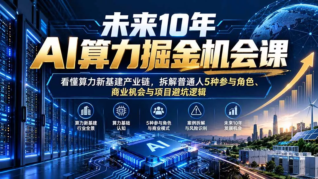 未来10年AI算力掘金机会课：看懂算力新基建产业链，拆解普通人5种参与角色、商业机会与项目避坑逻辑-鱼见海资源网-免费PHP网站源码模板,插件软件网创AI智能体资源分享平台！