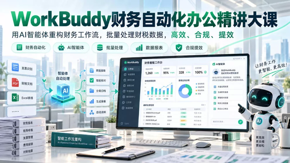 WorkBuddy财务自动化办公精讲大课，用AI智能体重构财务工作流，批量处理财税数据，高效、合规、提效客创社区-专注互联网轻资产资源整合与分享客创社区-专注互联网轻资产资源整合与分享