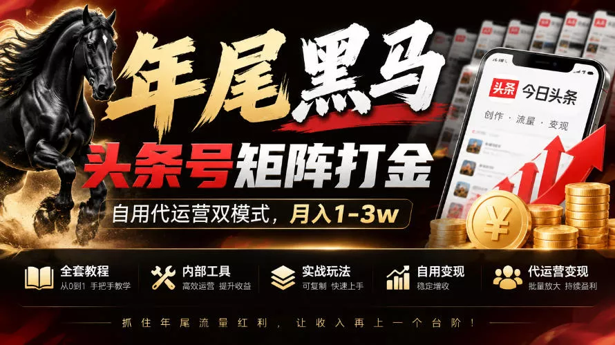 【年尾黑马】头条号矩阵打金，自用代运营双模式，月入1-3w，附全套教程及内部工具【揭秘】客创社区-专注互联网轻资产资源整合与分享客创社区-专注互联网轻资产资源整合与分享