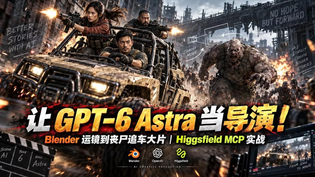 让GPT-6 Astra当导演！Blender运镜到丧尸追车大片｜Higgsfield MCP实战星享资源网HS游戏库
