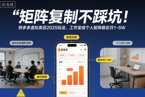 矩阵复制不踩坑！拼多多虚拟类目2025玩法，工作室或者个人矩阵稳定月1-5W【揭秘】客创社区-专注互联网轻资产资源整合与分享客创社区-专注互联网轻资产资源整合与分享