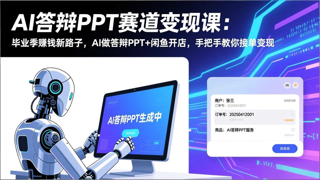 AI答辩PPT赛道变现课：毕业季赚钱新路子，AI做答辩PPT+闲鱼开店，手把手教你接单变现-鱼见海资源网-免费PHP网站源码模板,插件软件网创AI智能体资源分享平台！