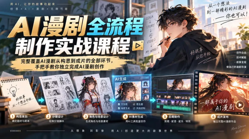 AI漫剧全流程制作实战课程，完整覆盖AI漫剧从构思到成片的全部环节，手把手教你独立完成AI漫剧创作-云析科技