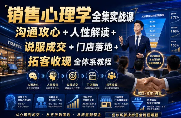 销售心理学全集实战课｜沟通攻心+人性解读+说服成交+门店落地+拓客收现全体系教程-软件百科