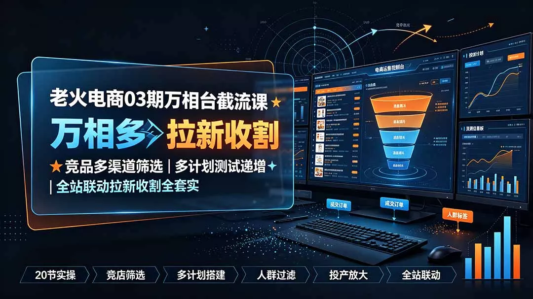 老火电商03期万相台截流课:竞品多渠道筛选|多计划测试递增|全站联动拉新收割全套实操教学-软件百科